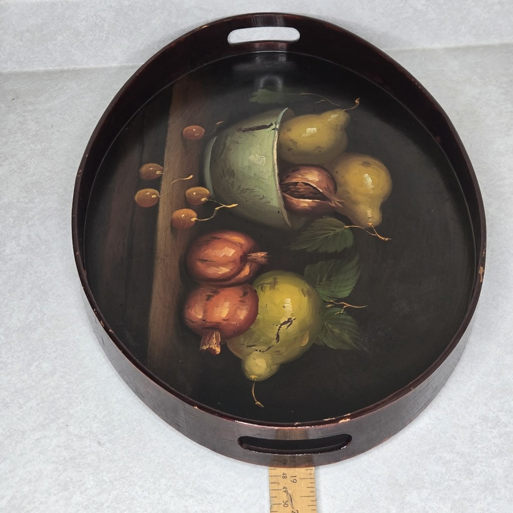 Vintage Hand Painted Wood Tray Toleware Still‎ Life Rose Hill Mansion Geneva NY - Picture 7 of 13